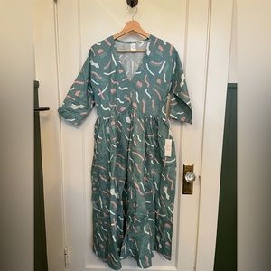 Lynx Linen Dress - Jade - Shoots & Ladders Print - S